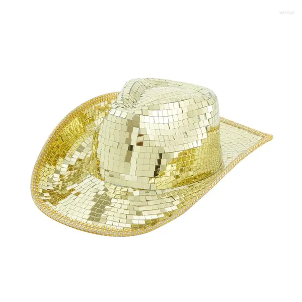 Berretti Disco Ball Cappello da cowboy Paillettes Sparkle Cowgirl Costume da festa Matrimonio Cosplay Decorato