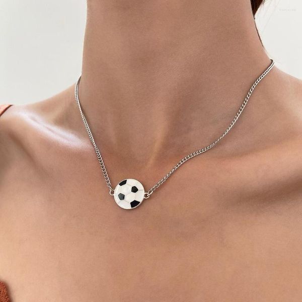 Anhänger Halsketten Einfache DIY Fußball Fußball Halskette Emaille Metall Schmuck weiblich