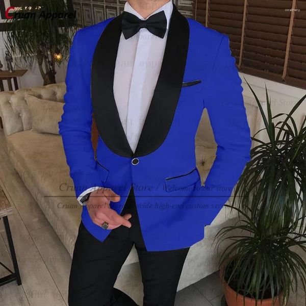 Abiti da uomo Est Brand Royal Blue Suit Mens Set Slim Fit Groomsmen Sposo Smoking da sposa Classico Lusso Party Scialle Bavero Giacca Pantaloni 2 Pezzi