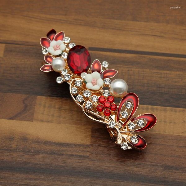 Fermagli per capelli Sparkly Red Black Royal Blue Crystal Luxury Pearl Barrette Strass Stone Clip Hairpin per gioielli da donna