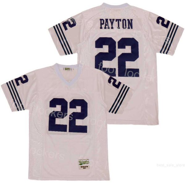 High School 22 Walter Payton Maglie Calcio Jackson State All Stitched University Team Away Bianco Puro Cotone Moive Pullover Traspirante College Vintage Uniform