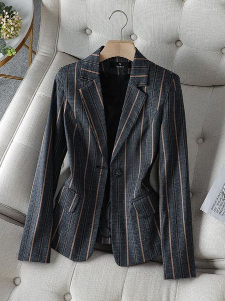 Terno feminino feminino Mulheres Blazer vintage Manga longa Um botão Slim Casat Chenk