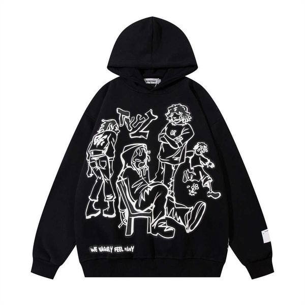 Erkek Hoodies Sweatshirts Hat Figür Baskı Baskılı Erkekler High Street Modaya Duygu Duygusu Niche Niche Sonbahar Kış Kazak Zx2s