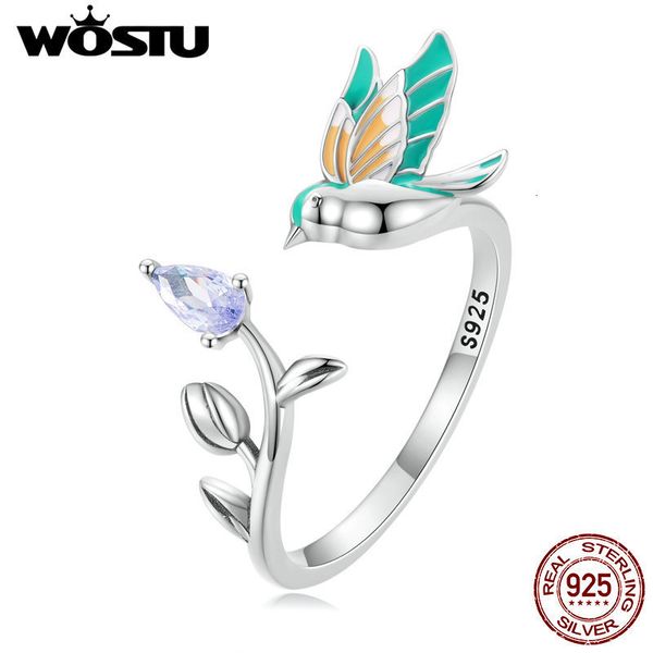 Solitaire Ring Wostu 100% 925 Sterling Silver Kingfisher Open Ring para Mulheres noivado Party Flor Bird Style Ring Jewelry Gifts 230425