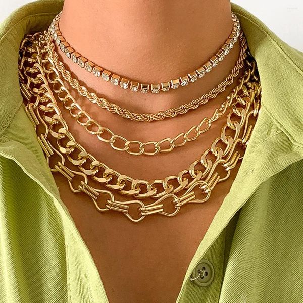 Correntes Moda Metal Geométrico Colares Mulheres Punk Set Auger Hyperbole Garra Twist Chain Multilayer Jóias para Meninas