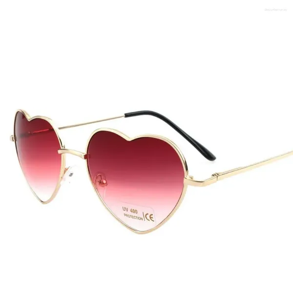 Sonnenbrille, süße Herzform, Farbverlauf, Sonnenbrille, modischer Metallrahmen, Damen-UV-Schutz, Brillen für Damen
