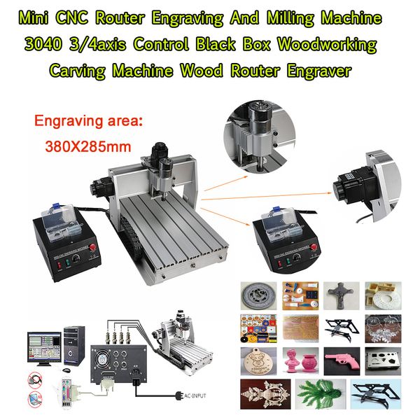 Mini Máquina de corte de moagem de gravadores de roteador CNC 3040 3/4exis Control Gravador Cuttador de madeira Máquina de escultura 4030 Metal Carver