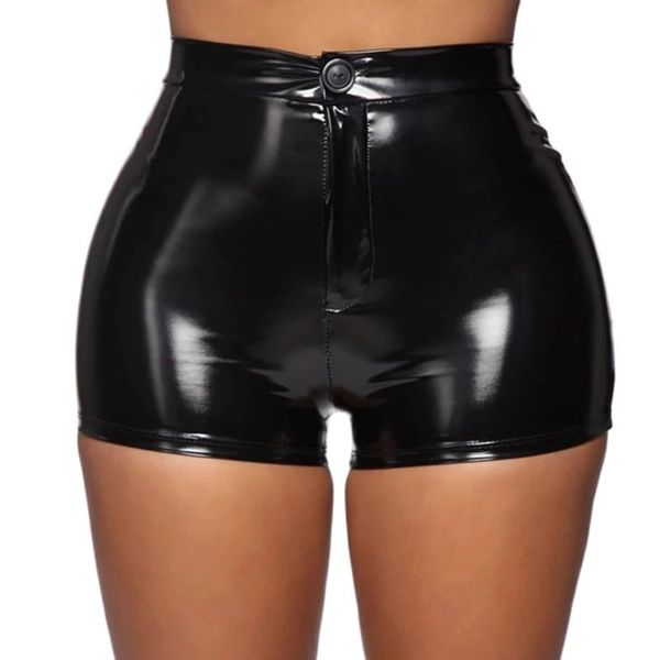 Calcinha de cintura alta feminina PVC Patente Couro Sexy Plastotype Boxer Shorts