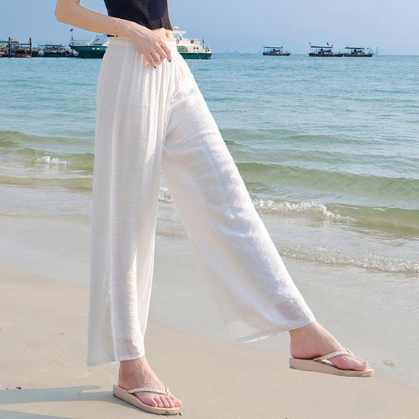 Capris Tingyili Cotton Linen Palazzo Pants Women Summer Holiday Beache