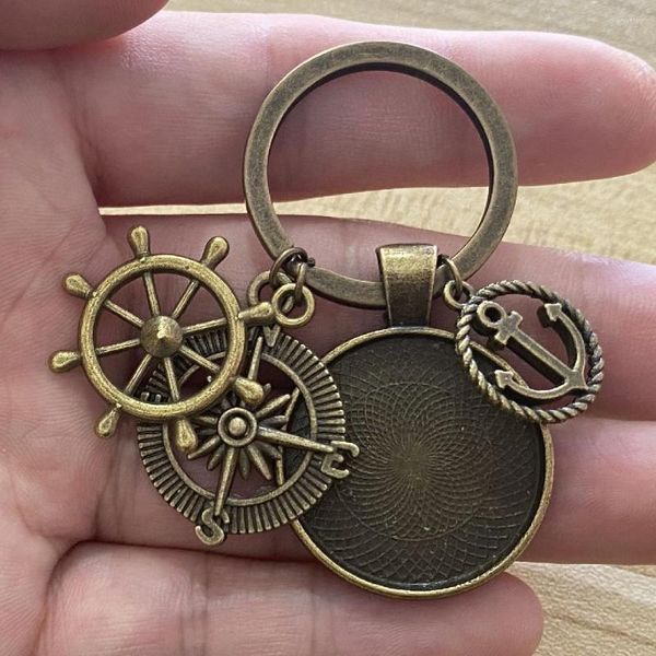 Anahtarlıklar 1Priece 25mm Cabochon Boş Base 3 Molors Keychain Ankraj kolye dümen takıları Diy Fit Cam Anahtar Yüzük Takı Yapma El Sanatları