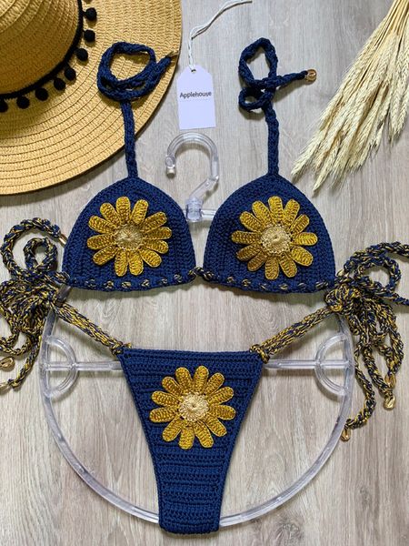 Costumi da bagno da donna Bikini all'uncinetto Set Mujer Costumi da bagno Tankini Donna Biquinis Feminino Costume da bagno sexy Biquini Flor Bikini perizoma regolabile brasiliano 230425