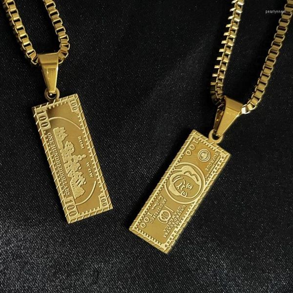 Ketten Edelstahl 18 Karat vergoldeter Dollarschein Anhänger Hip Hop Herren- und Damenhalskette Vintage-Schmuck