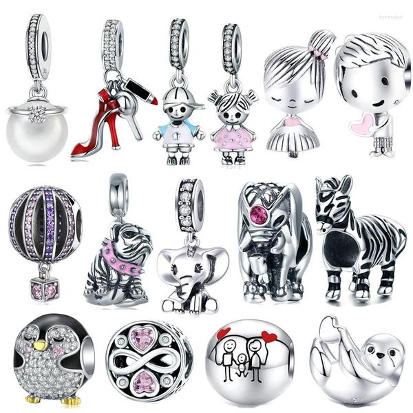 Lose Edelsteine INBEAUT Damen-Trendarmband, niedliche kleine Mädchen, Jungen, Perlen, 925er Sterlingsilber, schöner Pinguin-Zebra-Charm, passend für Marke