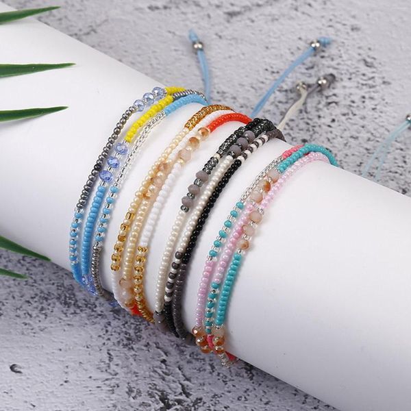 Strand 1PC Bohemian Handmade Waved String Bracciali di amicizia intrecciati Catene di corda Braccialetto di perline multicolore Gioielli da festa per ragazze da donna