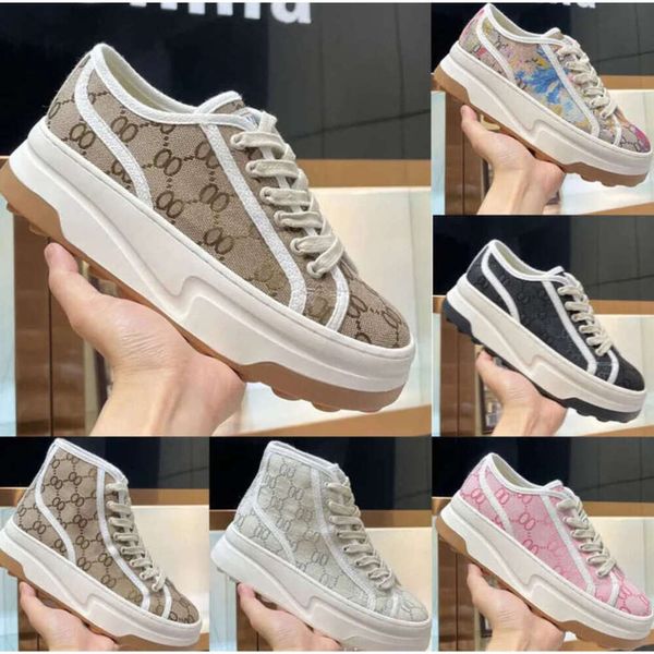 Canvas-Tennisschuh, Designer-Schuhe, Luxusbesatz, Stoff, dicke Sohlen, Damen-Freizeitschuhe, High-Top-Low-Top-Buchstabe, hochwertiger Sneaker, Italien 1977, Beige-Ebenholz