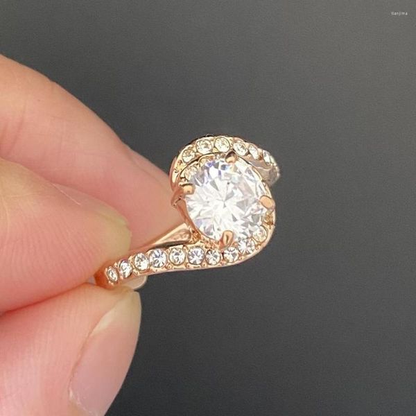 Trauringe 90% SALE Verlobungsstein Kristalle Zirkonic Rose Gold Farbe Kurve Hochwertiger Schmuck für Frauen Geburtstagsgeschenk