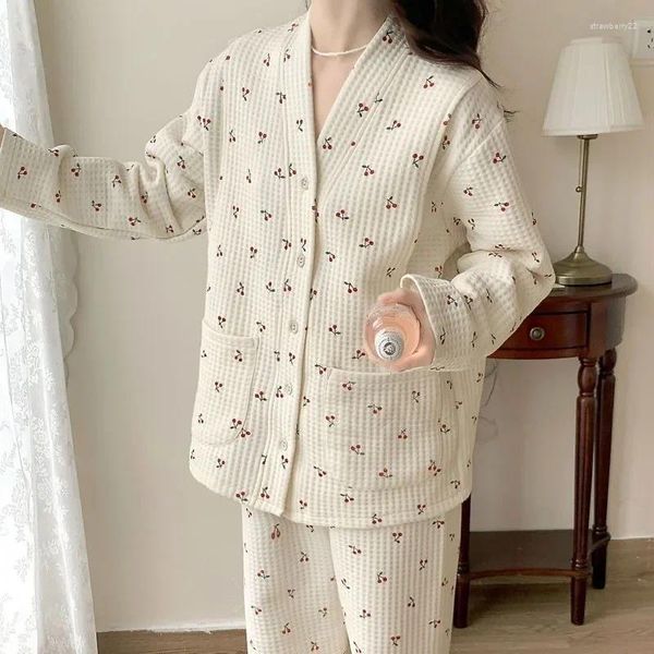 Pijamas femininos 2024 outono inverno ar algodão roupas de enfermagem primavera pós-parto loungewear pijamas grávidas com decote em v solto homewear
