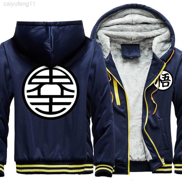 Herren-Sweatshirts, Jiewang Dbz-Stil, Cartoon-Druck, dicke Herren-Jacke, Vintage, warmer Trainingsanzug, weich, thermisch, Übergröße, 230207