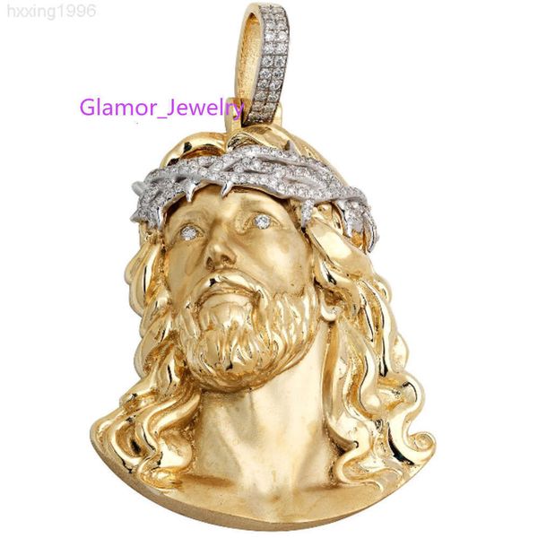 Moissanite cabeça de ouro com diamantePass Diamond Tester Vvs Moissanite Personalizado Jesus Hip Hop Jóias Iced Out Pingente 925 Prata Homens Colar Pingente