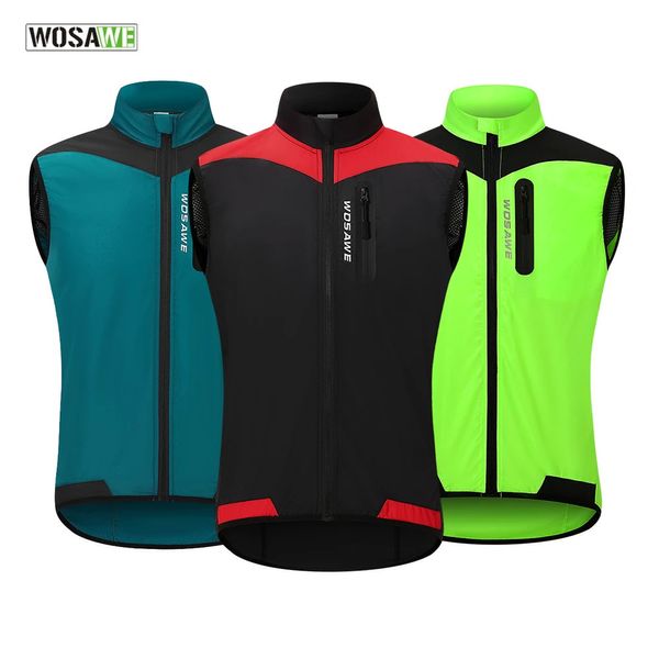 Camisas de ciclismo Tops Wosawe Colete de ciclismo à prova de vento Respirável Colete de corrida MTB Bicicleta Roupas reflexivas Homens Mulheres Sem mangas Jaqueta de ciclismo 231124