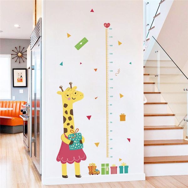 Adesivi murali Grafico di crescita della giraffa del fumetto per la decorazione della casa della scuola materna Fai da te Misura dell'altezza Animale Murale Arte Decalcomanie per bambini in PVC