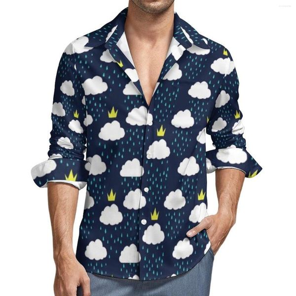 Herren Freizeithemden Cartoon Wolkenhemd Frühling Königliche Regenwolken Herren Neuheit Blusen Langarm Grafik Streetwear Kleidung 3XL 4XL