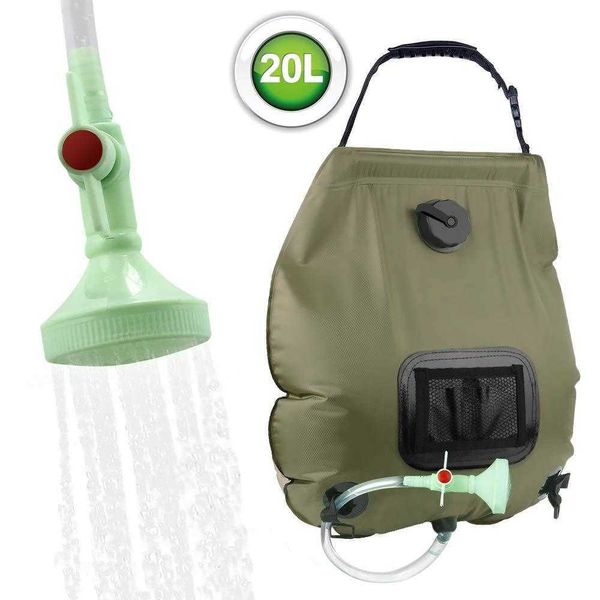 Backpacking Packs 20L Outdoor Badetasche Solar Wandern Camping Duschtasche Tragbare Heizung Badewasser Aufbewahrungstasche Schlauch Umschaltbarer Duschkopf W0425