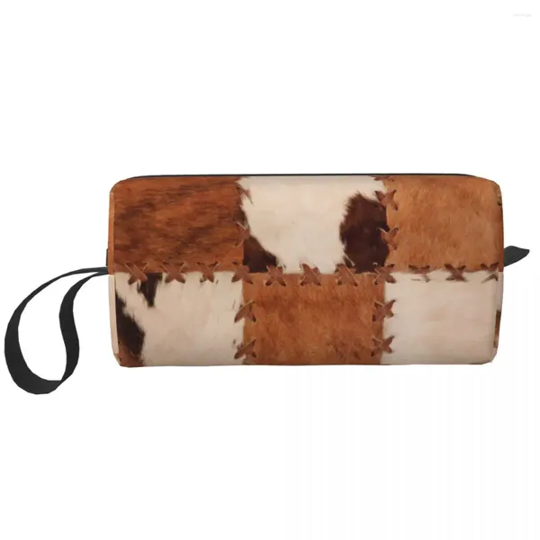 Borse per cosmetici Borsa per trucco in pelle bovina patchwork con decorazioni rustiche occidentali per uomo Donna Kit da toilette Dopp