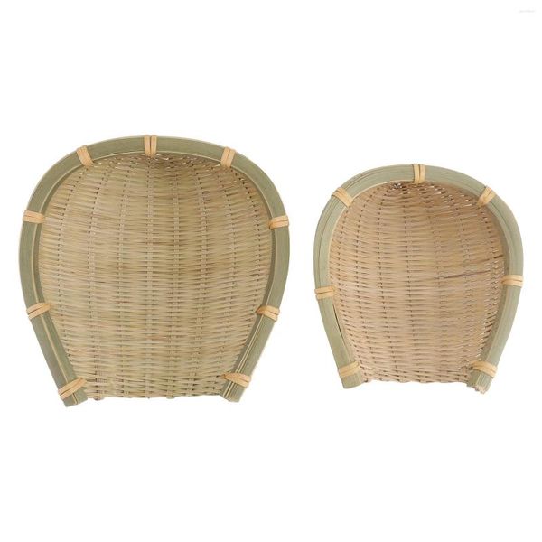 Conjuntos de louça 2 Pcs Handmade Bambu Poeira Tecido Cesta Weave Casa Vegetal Titular Recipiente Redondo Bandeja Dustpan Home Fornecimento