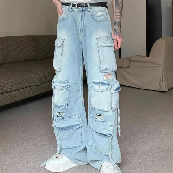 Jeans da donna Streetwear Tasca con patta Pantaloni larghi in denim Strappato Foro Donna Y2k Harajuku Hip Hop Casual Bf Fidanzato Allentato Dritto Techwear