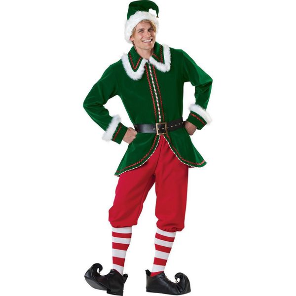 Costume da elfo natalizio da Babbo Natale a tema da uomo, set deluxe, completo di abbigliamento cosplay