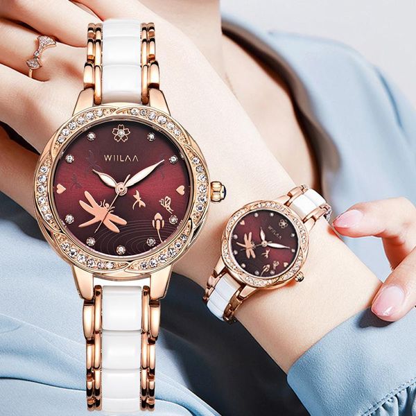Нарученные часы керамический ремешок розовое золото винтажные женские часы Bayan Kol Saati Lady Forist Watch Creative Women For Elogio Feminino 2023