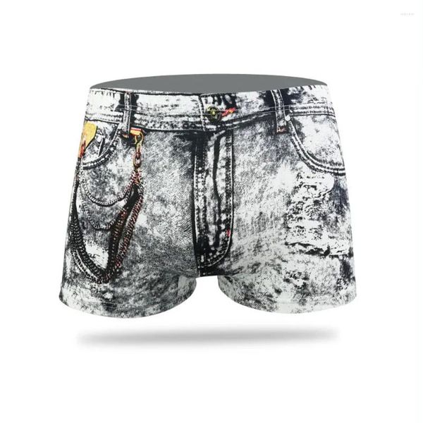 Cuecas masculinas sexy boxers moda denim impressão dólar bolso algodão confortável shorts de fundo calcinha boxer briefs