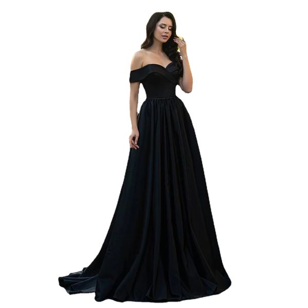 FDHAOLU Benutzerdefinierte Farbe Elegant A-Linie Satin Burgund Abend schulterfrei Langes Abendkleid mit Perlengürtel Abschlussballkleid