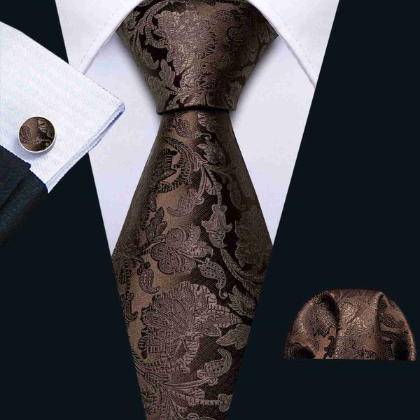 Pescoço amarra para homens gravata de casamento marrom gravata de seda floral hanky cenar barry.wang jacquard woven designer de moda 9cm de pescoço para homens festas fa-5507