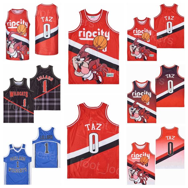 Maglia Damian Lillard della High School 1 Maglia da basket Oakland Wildcats Moive 0 Maglia RIPCITY TAZ Team Away Pullover HipHop College per gli appassionati di sport Pellicola traspirante Vintage