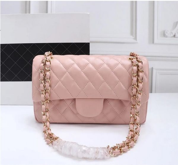 Top Designe canale di borsa di marca di lusso personalizzato Borsa da donna 2022 tracolla a catena in pelle d'oro 2,55 cm tracolla in montone con clip di bovino rosa in bianco e nero