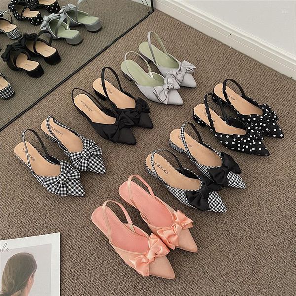 Sandalen Damen Sommer Spitz Low Heels Bow-Knot Alias Fashion Baotou Strap Elegante Damenschuhe Chaussure Femme