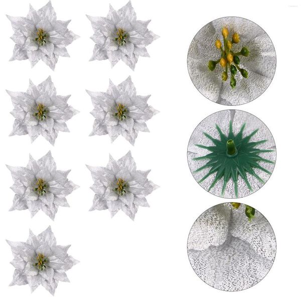 Flores decorativas 7 Pcs Falso Exterior Artificial PE Decoração Acessórios Natal Glitter Festivo