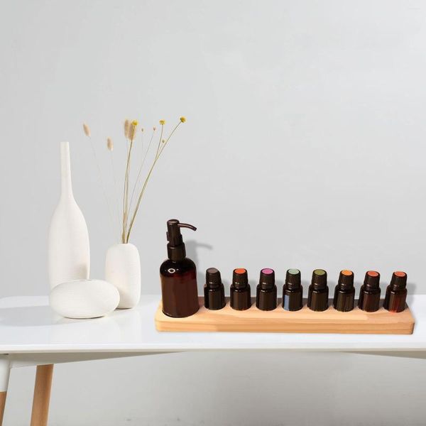 Ganci 9 fori Espositore per olio essenziale Trucco Organizzatore cosmetico da tavolo Per bottiglie da 5/10/15 / 115ml Scaffale in legno durevole