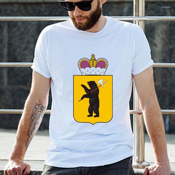 Camisas masculinas TRIDDERA 50533# Crown Axe Bear Yaroslavl Region Tshirt Top Tee Summer Fashion Cool O pescoço de manga curta