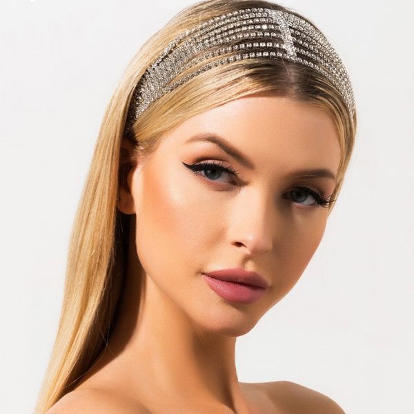 Bandas de cabeceira de cabeceira nova touca de banda de cabelo feminina Personalidade de moda feminina elástica de várias camadas Rhinestone Hairband Europe e America Head Band