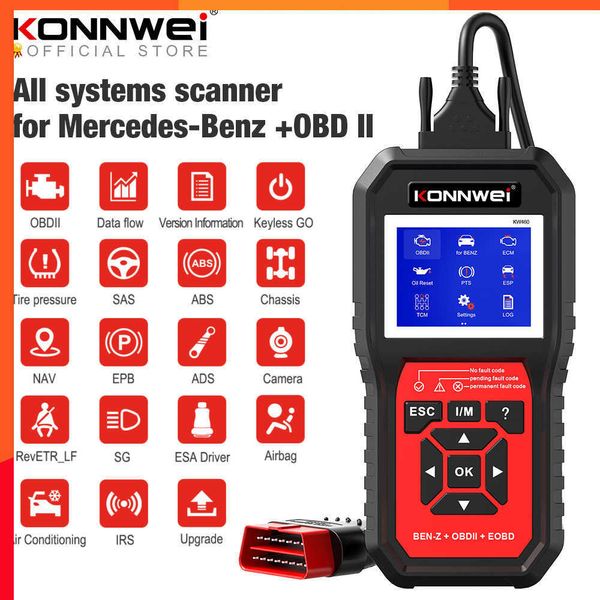 Новый сканер Konnwei KW460 OBD2 для Mercedes-Benz ABS подушка безопасности масла ABS EPB DPF SRS TPMS Сброс Полный инструмент диагностики
