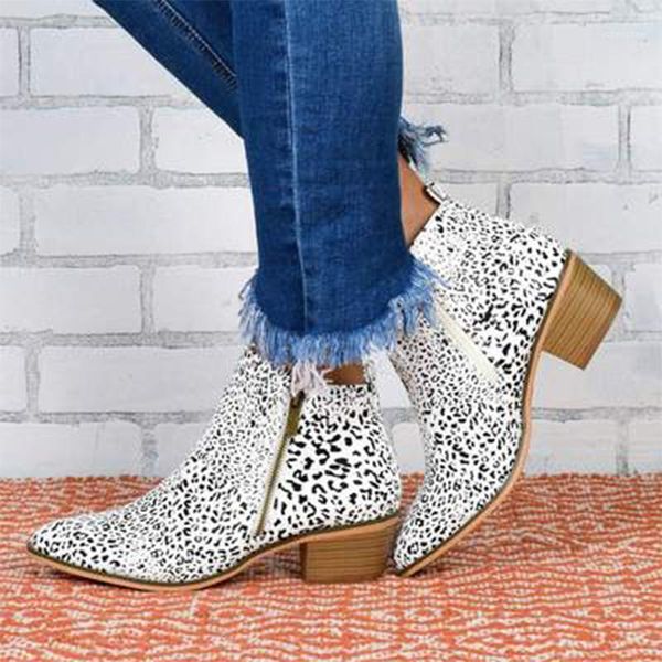 Stiefel Damen Leopard Knöchel Damen Leder Kurz Damen Wasserdichte Schuhe Damen Mittlere Quadratische Ferse Damen Freizeitschuhe1