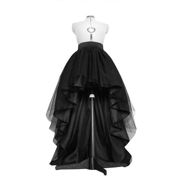 Etekler Yüksek Düşük Siyah Tül Etek Asimetriyal Hem Tutu Katmanlı Düğün Gelin Elbise Yüksek Bel Pileli Balo etek Gala Şık Saia