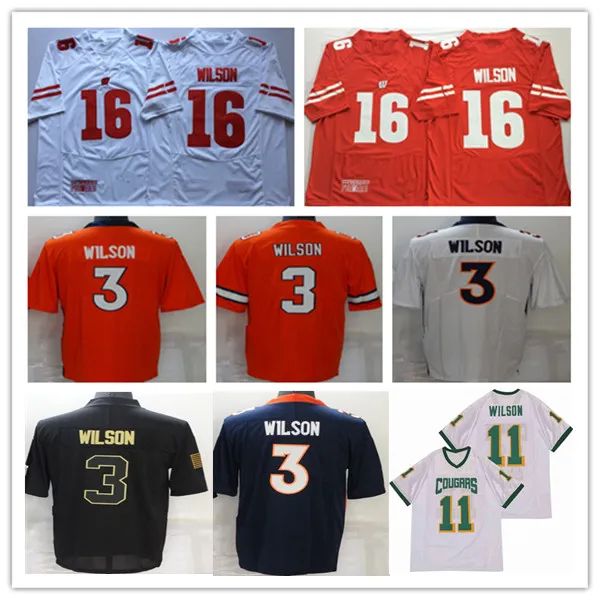 Uomo Calcio 3 Russell Wilson Jersey Arancione Blu Nero Ncaa College 16 Wisconsin Badgers Rosso Bianco High School 11 Cougars Sticthed Camicie Si