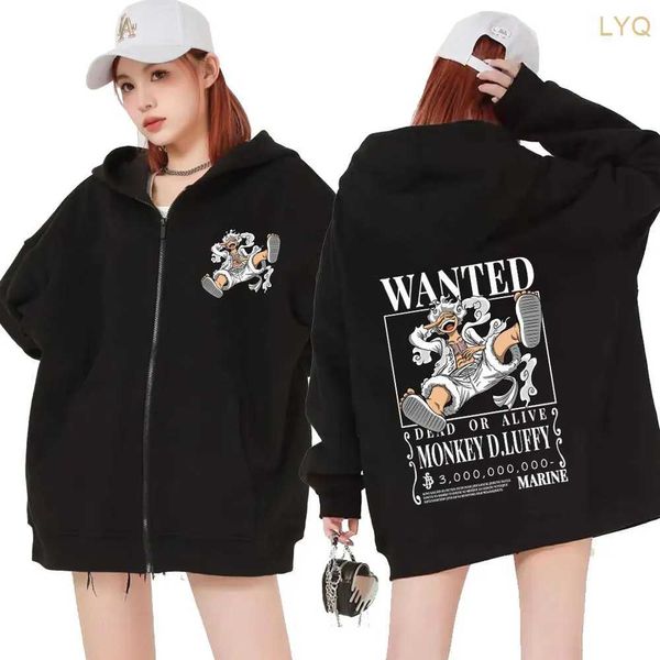 Kadın Hoodies Sweatshirts Anime Dişli 5 Luffy Grafik Baskı Fermuarı Hoodies Erkekler Harajuku Giyim Zip Up Hoodie Erkekler Kadınlar Artı Sweatshirt Street Giyim