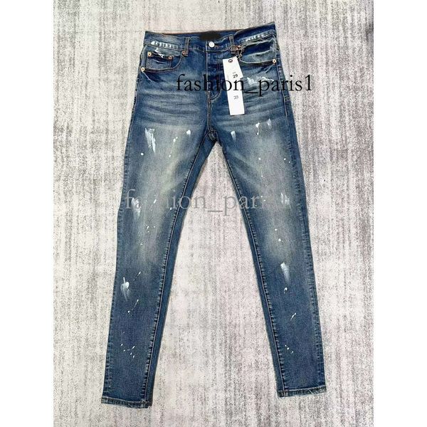 Roxo marca jeans designer pilha jeans europeu roxo jean homens bordado rasgado para tendência marca vintage calça magro moda jeans 575