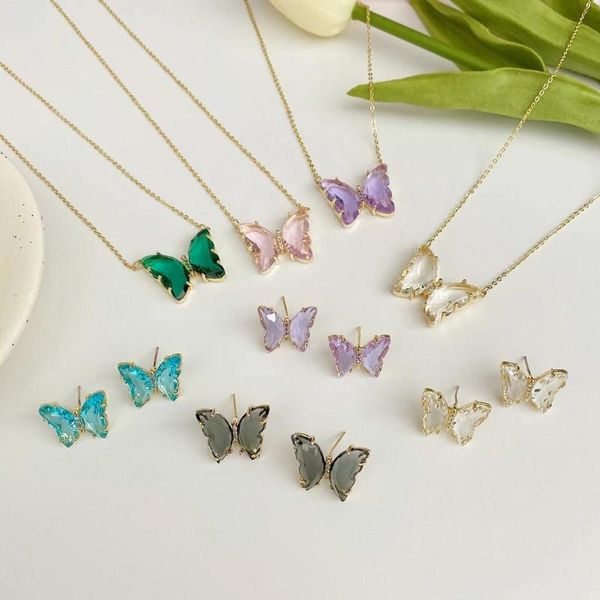 Colares pendentes coreanos super fadas menina de vidro claro colar de borboleta colorida minimalista de cristal colorido presente de aniversário de joias para amigo