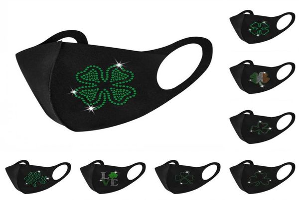 Maschere per il viso con strass irlandesi Antivento Antipolvere Lavabile Copribocca Maschera per moda per adulti Verde Trifoglio San Patrizio039s Day Kimte5307386